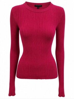Banana Republic fitted ribbed pull over pink wool crewneck sweater size snall